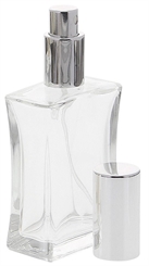 Kosmetex leerer, eckiger Glas-Flakon, 50 ml mit silbernem Parfüm-Zerstäuber 1 x silber