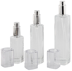 Eckiger 100 ml Glas-Zerstäuber Acryl Kappe Kosmetex Parfümzerstäuber silber Parfüm-Flakon 