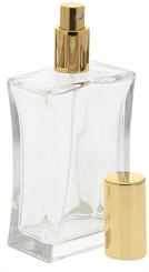 Kosmetex leerer, eckiger Glas-Flakon, 100 ml mit goldener Parfüm-Zerstäuber 1 x gold