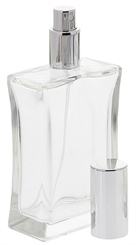 Kosmetex leerer, eckiger Glas-Flakon, 100 ml mit silberner Parfüm-Zerstäuber 1 x silber