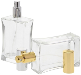 Kosmetex leerer, eckiger Glas-Flakon, 100 ml mit silberner Parfüm-Zerstäuber 