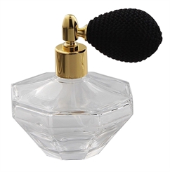 Glas-Flacon, Oktogon Zerstäuber für Parfüm, Kosmetex Pump-Zerstäuber Gold-Schwarz 50 ml mit Ballpumpe Ballp. Gold-Schwarz
