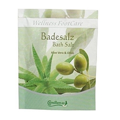 Badesalz Aloe, Olive, Camillen 60, Fussbad Wellness Foot Care mit Aloe Vera und Olivenöl, 40 g