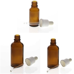 Braunglasflasche mit Pipette. Leere Glasflasche, Kosmetex Pipettenflasche mit kompletter Pipettenmontur. 3er Set