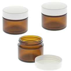 Braunglastiegel mit Kunststoff Deckel 50ml Leerer Tiegel, Kosmetex Glasdose, Salbentiegel aus Braunglas 3 Stück