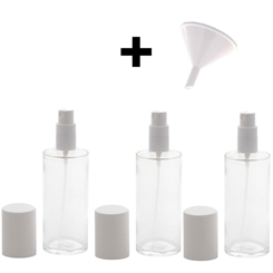 Klarglasflasche mit Zerstäuber und Kappe, Leerer Kosmetex Flakon, Glasflasche 100ml - mit 1x Trichter 3 Stück-1 Trichter