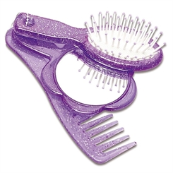 Girly Handtaschenset 3 teilig, Bürste, Kamm und Schminkspiegel für Mädchen, 