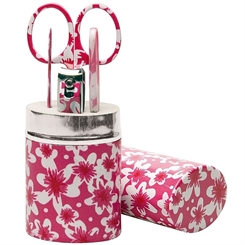 Maniküre-Set, 5 tlg., im Pink Metalletui in trendiger floraler Optik. Maniküreset 