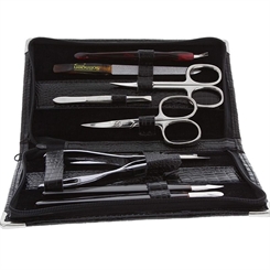 Maniküre-Set, 9 tlg., Kunstleder in Kroko-Optik Innen Rindsleder mit feinsten Solinger Instrumenten. 