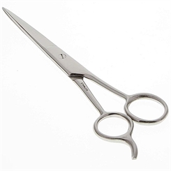 Haarschere, rostfrei, mit Haken für einen gleichmäßig schonenden Schnitt. 
