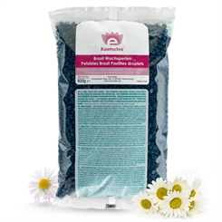 Kosmetex Brasil Niedrigtemperatur Wachsperlen Azulen, dünn, weich, flexibel, Film-Wachs für soft and stretchy Waxing ohne Vliesstreifen, 800g 